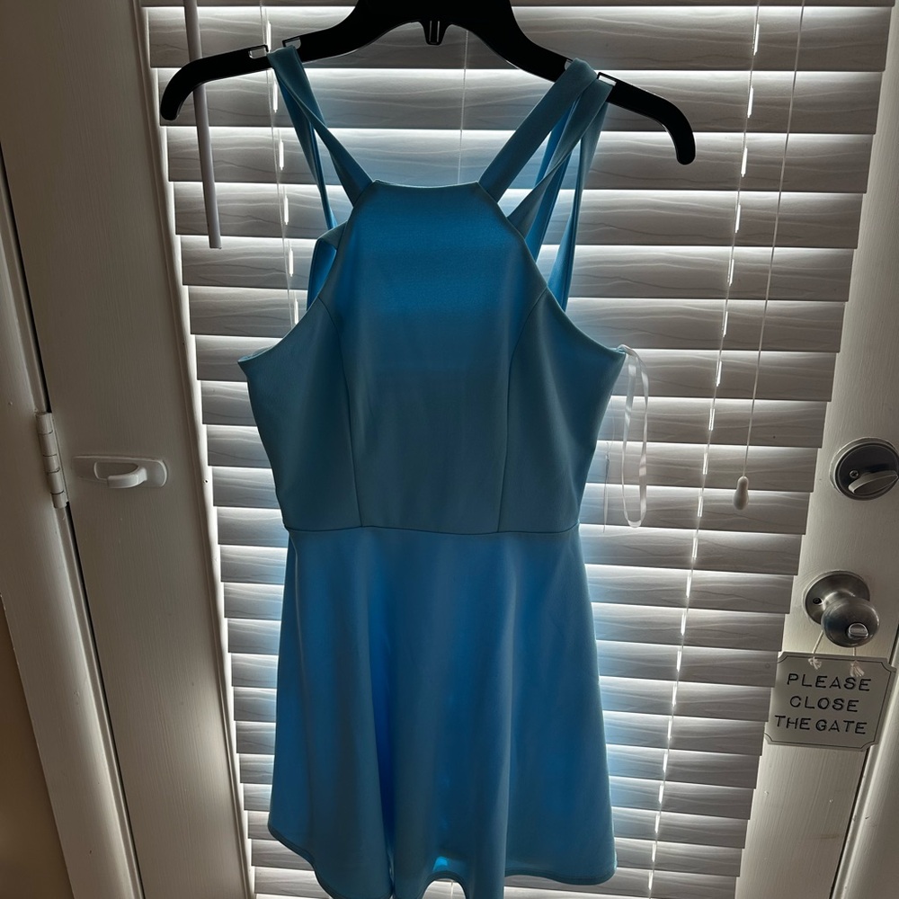 Blue Sleeveless Halter Mini Sundress